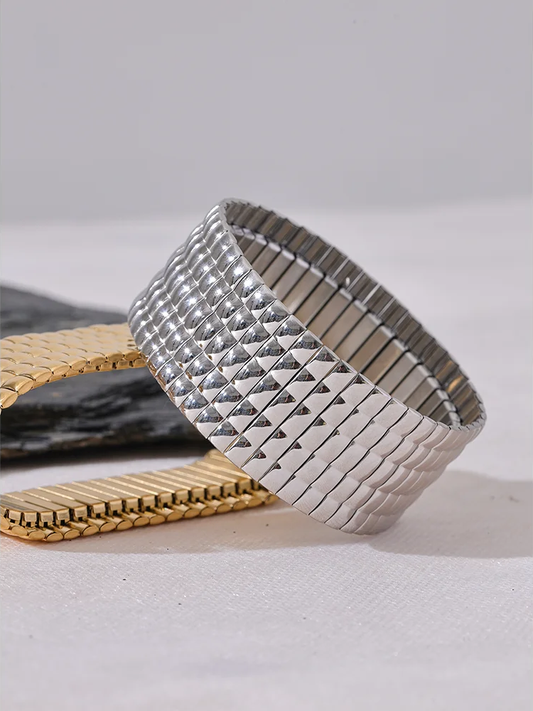 Wide abstract elastic metal bangle bracelet - product image