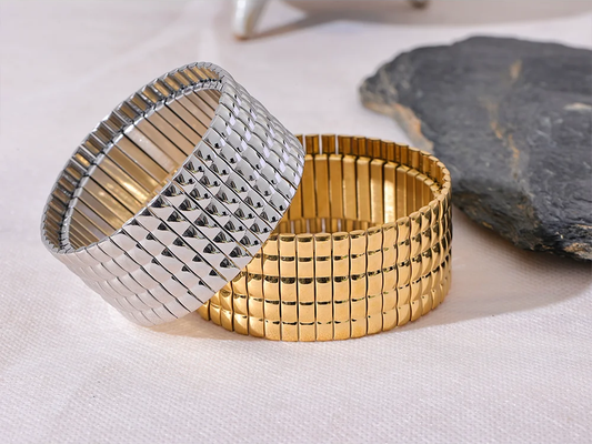 Wide abstract elastic metal bangle bracelet - product image