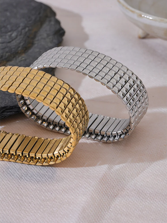 Wide abstract elastic metal bangle bracelet - product image