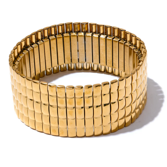 Wide abstract elastic metal bangle bracelet - product image