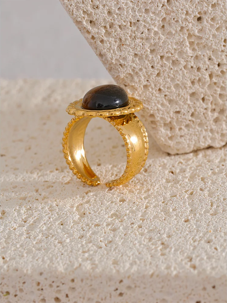 Wide chunky tiger natural stone fashion ring - product image