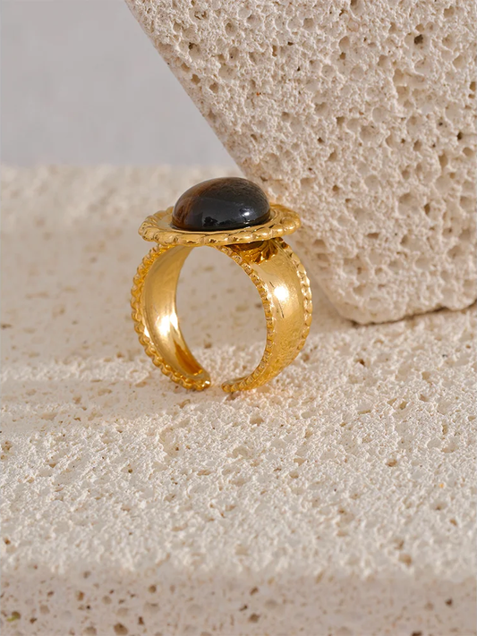Wide chunky tiger natural stone fashion ring - product image