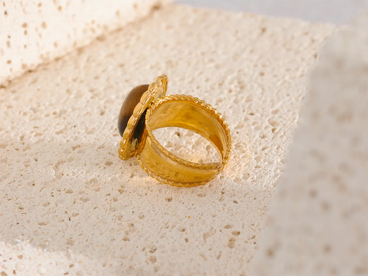 Wide chunky tiger natural stone fashion ring - product image