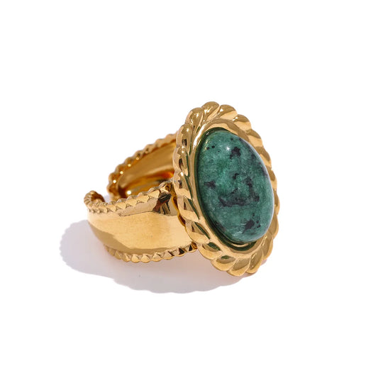 Wide chunky tiger natural stone fashion ring - product image