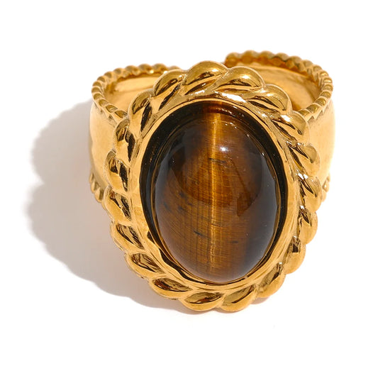 Wide chunky tiger natural stone fashion ring - product image