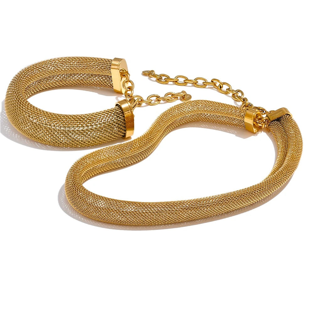 Wide collar metal necklace bracelet bangle set - product image