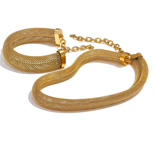 Wide collar metal necklace bracelet bangle set - product image