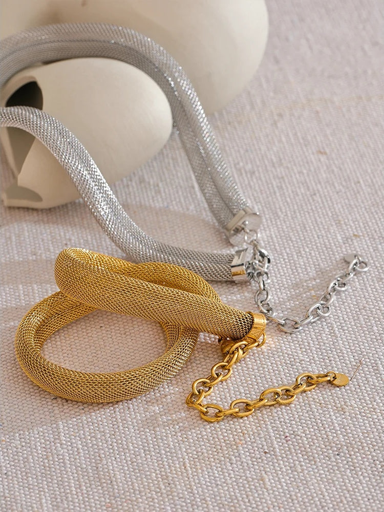 Wide collar metal necklace bracelet bangle set - product image