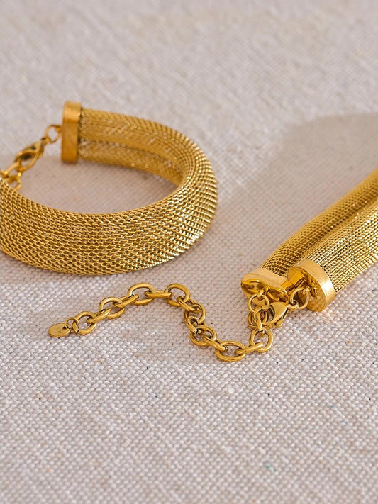 Wide collar metal necklace bracelet bangle set - product image
