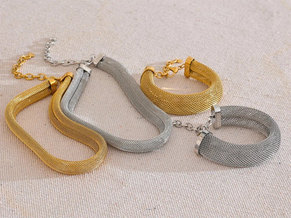 Wide collar metal necklace bracelet bangle set - product image