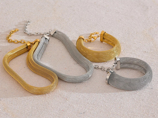 Wide collar metal necklace bracelet bangle set - product image
