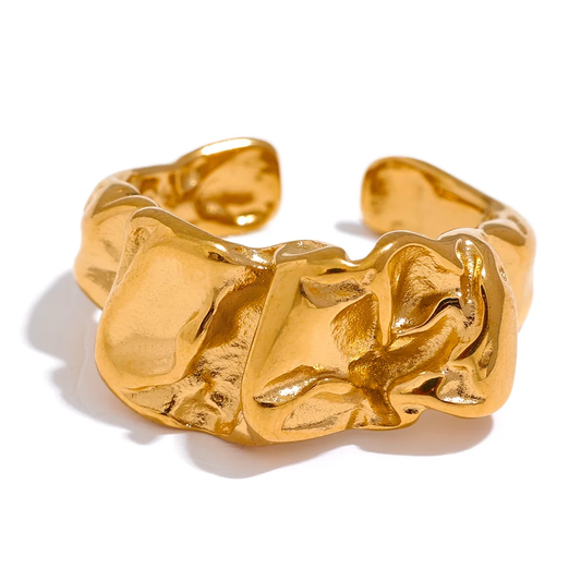 Wide contemporary textured gold tone fashion ring - product image