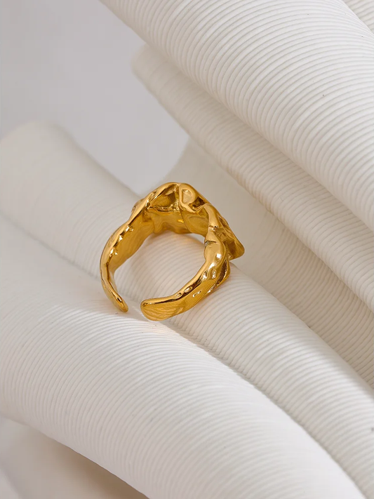 Wide contemporary textured gold tone fashion ring - product image