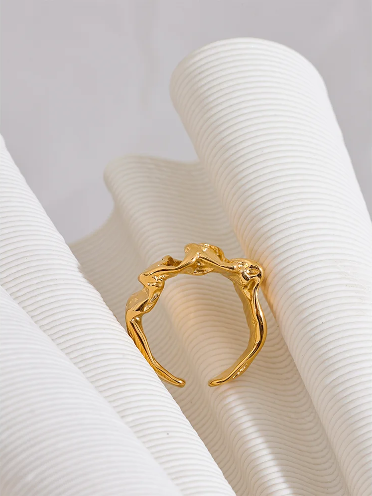 Wide contemporary textured gold tone fashion ring - product image