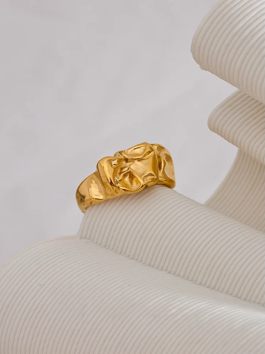 Wide contemporary textured gold tone fashion ring - product image
