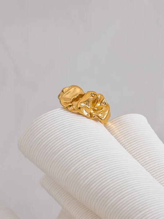 Wide contemporary textured gold tone fashion ring - product image