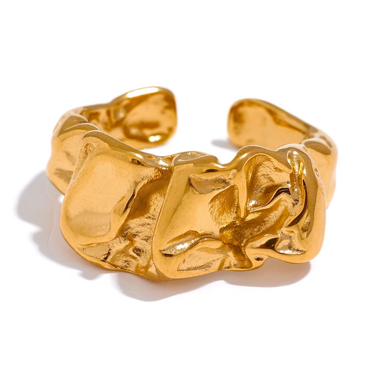 Wide contemporary textured gold tone fashion ring - product image