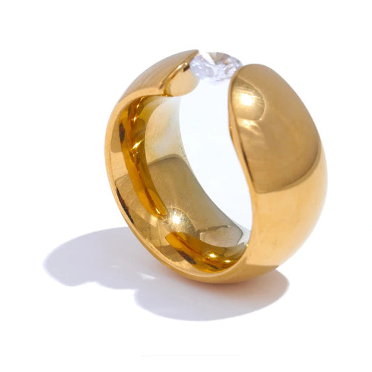 Wide cubic zirconia contemporary charm ring - product image