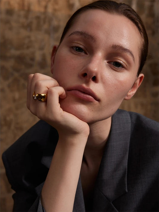 Wide cubic zirconia contemporary charm ring - product image