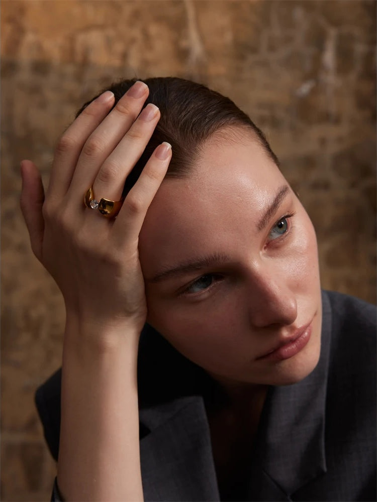 Wide cubic zirconia contemporary charm ring - product image