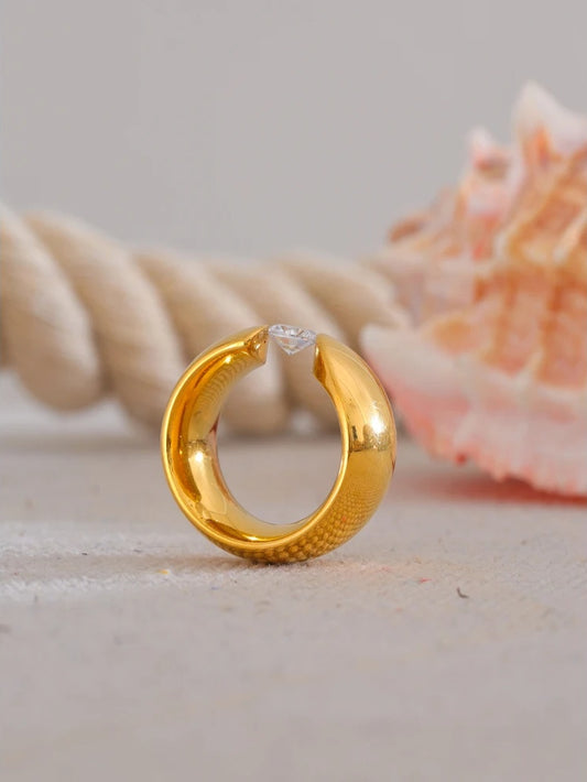 Wide cubic zirconia contemporary charm ring - product image