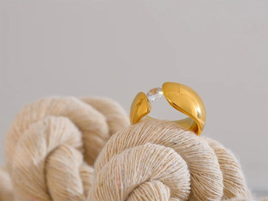 Wide cubic zirconia contemporary charm ring - product image