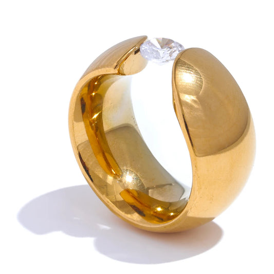 Wide cubic zirconia contemporary charm ring - product image