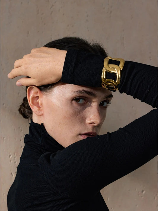 Wide hollow cuff minimalist charm bangle bracelet - product image
