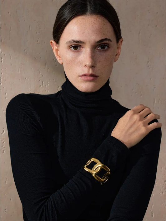 Wide hollow cuff minimalist charm bangle bracelet - product image