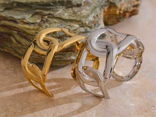 Wide hollow cuff minimalist charm bangle bracelet - product image