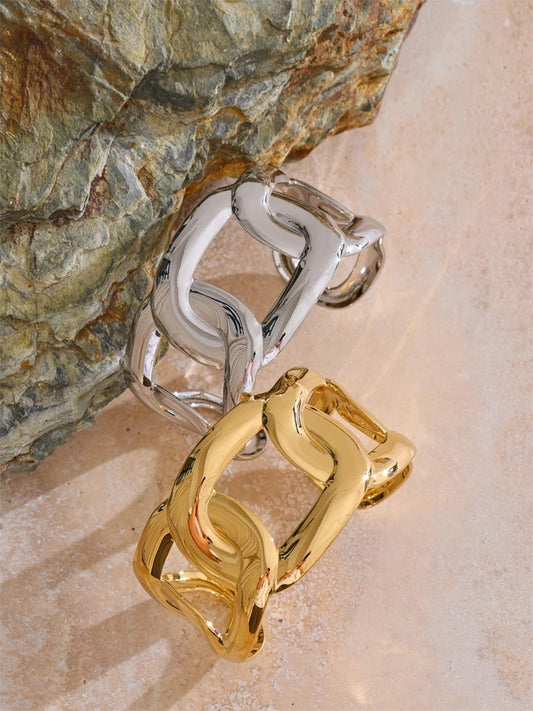 Wide hollow cuff minimalist charm bangle bracelet - product image