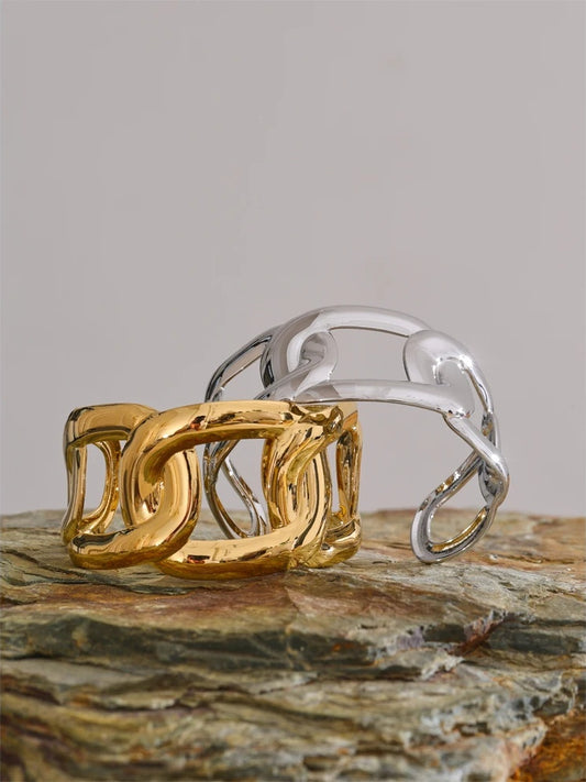 Wide hollow cuff minimalist charm bangle bracelet - product image