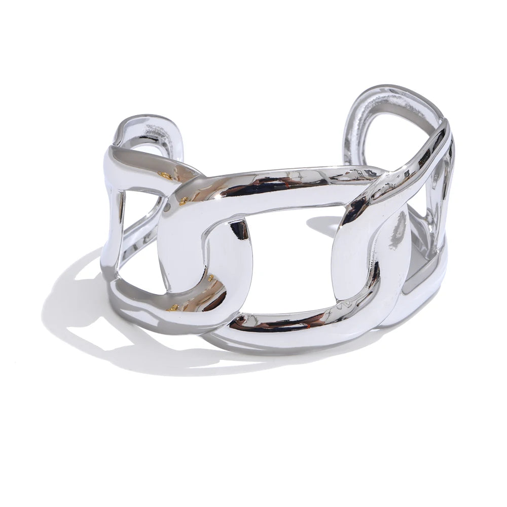 Wide hollow cuff minimalist charm bangle bracelet - product image