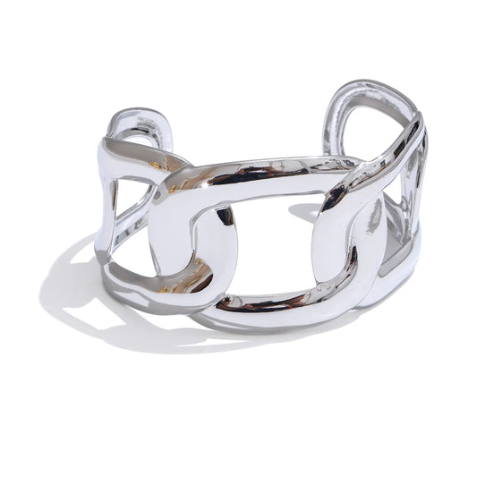 Wide hollow cuff minimalist charm bangle bracelet - product image