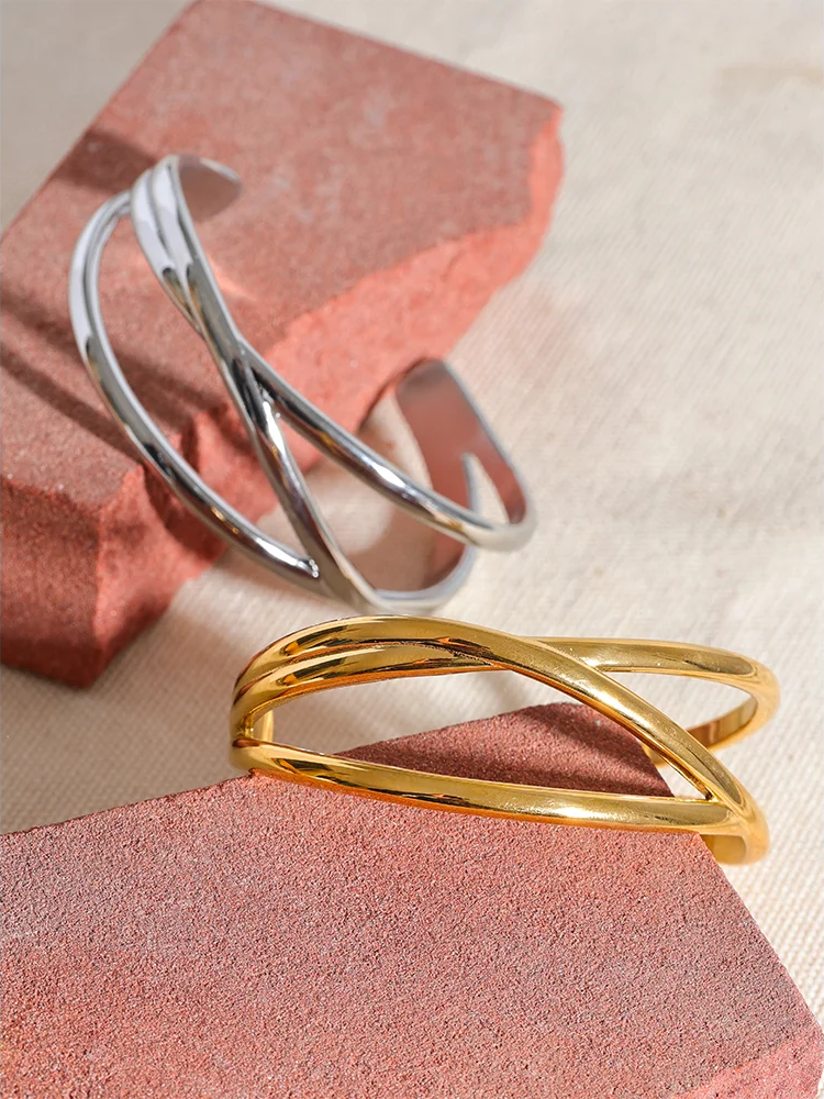 Wide hollow wrist cuff bracelet bangle - product image