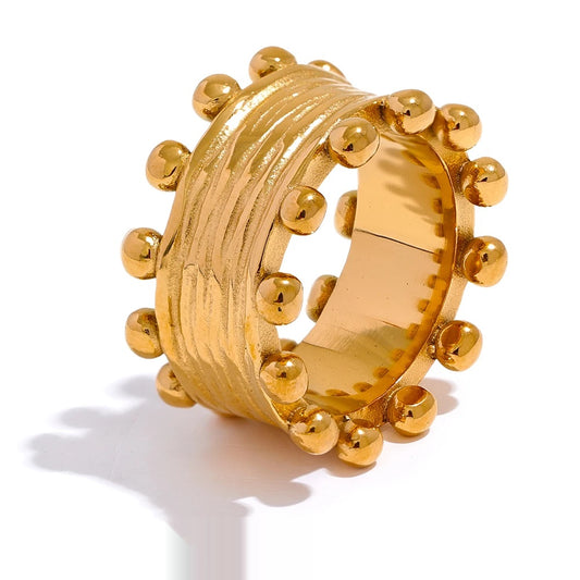 Wide modern texture gold color ring - product image
