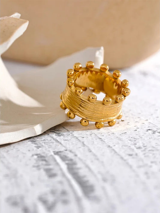 Wide modern texture gold color ring - product image