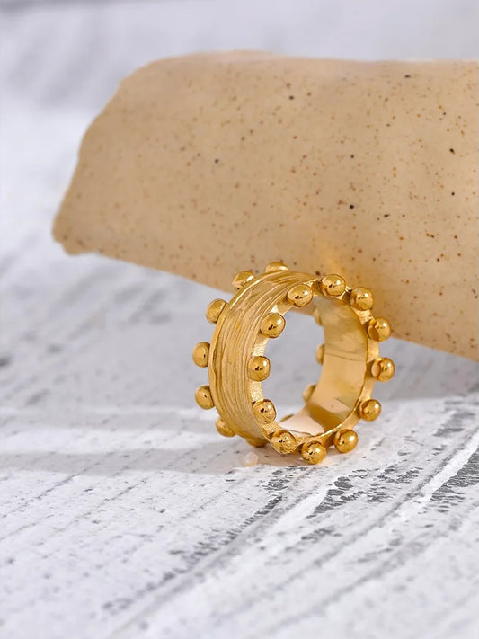 Wide modern texture gold color ring - product image