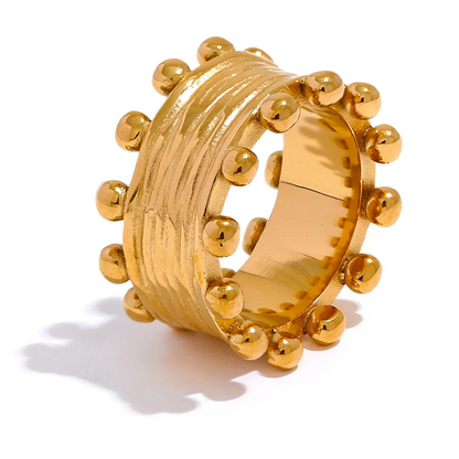 Wide modern texture gold color ring - product image