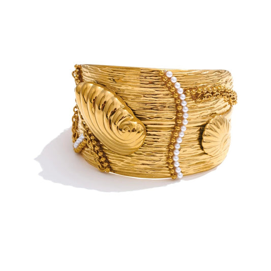 Wide ocean conch shell open statement bracelet - product image