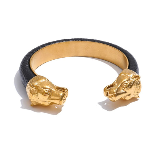 Wide wolf personality stainless steel cuff bracelet - product image