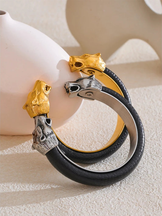 Wide wolf personality stainless steel cuff bracelet - product image