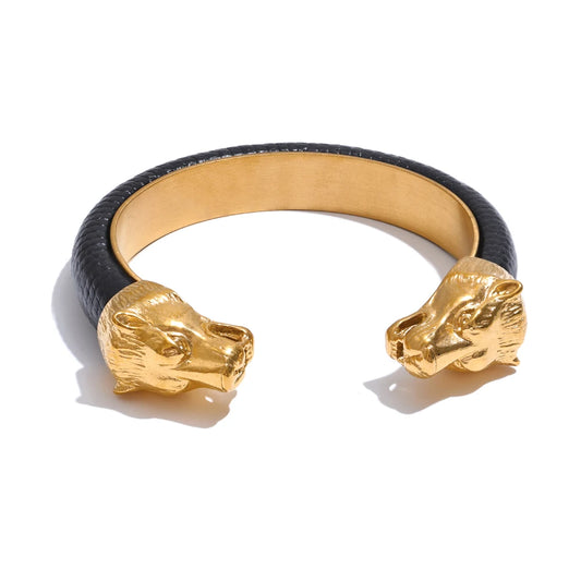 Wide wolf personality stainless steel cuff bracelet - product image