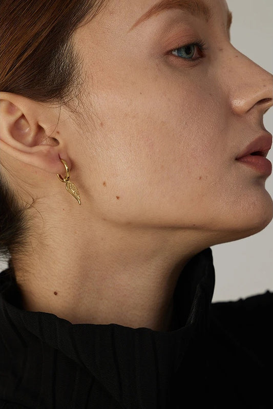 Wing huggie abstract chunky trendy hoop earrings - product image