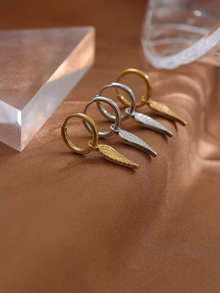Wing huggie abstract chunky trendy hoop earrings - product image