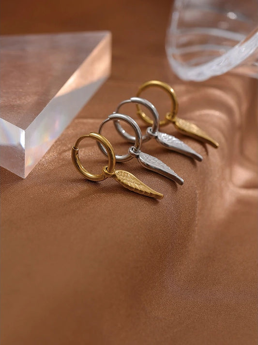 Wing huggie abstract chunky trendy hoop earrings - product image