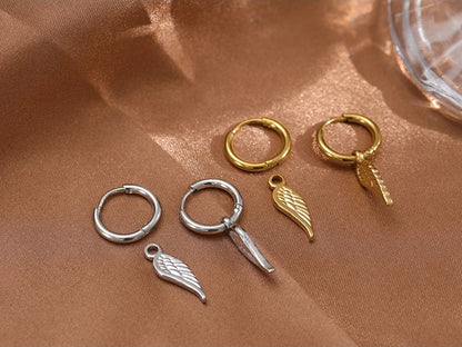 Wing huggie abstract chunky trendy hoop earrings - product image