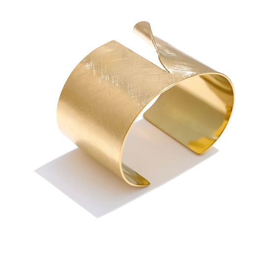 Wire drawing polished metal cuff bracelet - product image