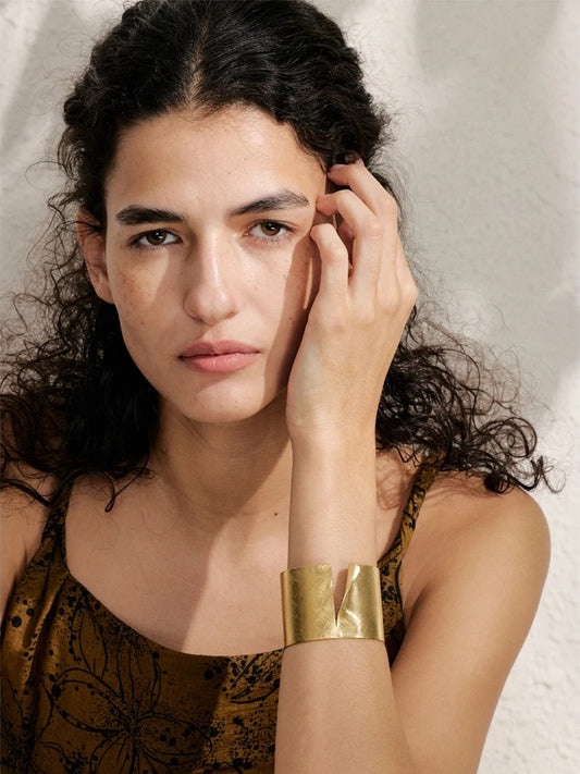 Wire drawing polished metal cuff bracelet - product image