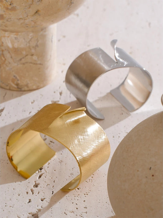 Wire drawing polished metal cuff bracelet - product image
